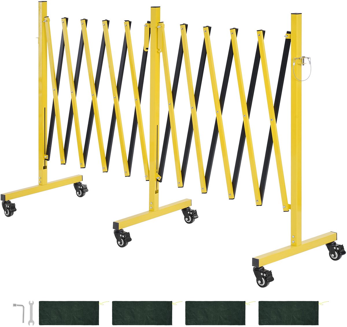 Uitschuifbare Schaarpoort met Dubbele Barrière, Voorzien van Vergrendelbare Wielen, Verstelbaar Tot Maximaal 5,46 m. Mobiele Veiligheidsbarrière Geschikt voor Waarschuwingsdoeleinden, Metalen Barricade voor Buiten- en Industrieel Gebruik