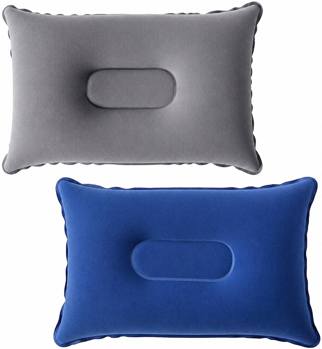 Opblaasbare reiskussens - 2 stuks - 34 x 22 cm - Blauw en grijs