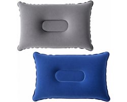 Kaiyaya - Opblaasbaar reiskussen set van 2 - Ergonomische ondersteuning - Lichtgewicht, Antislip - Kamperen, Reizen, Auto, Vliegtuig - Blauw, Grijs, 34 x 22 cm