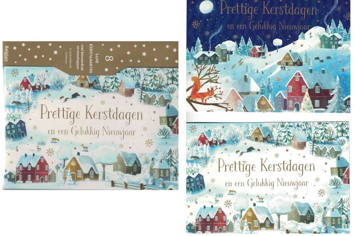 Wenskaarten - kerstkaart - set van 8 - 8 luxe kerstkaarten - 2 x 4 luxe kerstkaarten met envelop