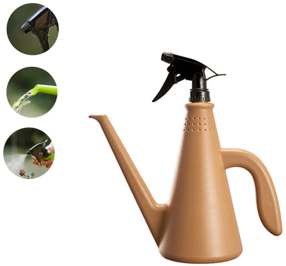 Tuingieter - Handsproeier - Multifunctionele gieter - Gieterfles - Sproeier - Bewateringsapparaat - Met handvat - 29,5*12*27,5 cm - Geschikt voor binnen- en buitenplanten, balkons, terrassen, tuinen, enz. - Bruin