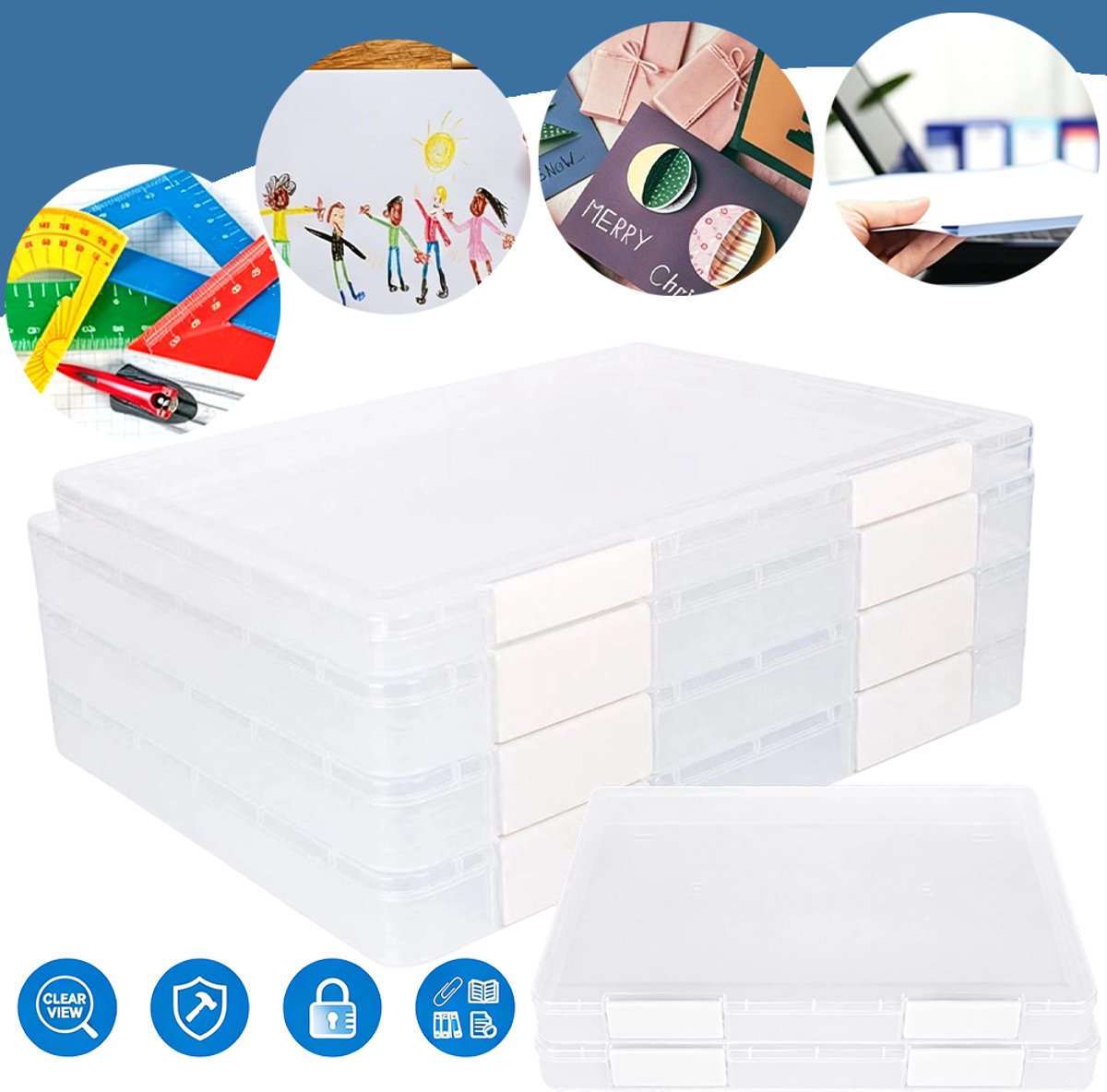 Set Van 6 Transparante Documentendozen Met Gespsluiting - Stapelbaar Waterdicht 2 Maten (31,5x25x3cm & 30x23x2cm) - Bureau-Organizer Voor De Start Van Het Schooljaar
