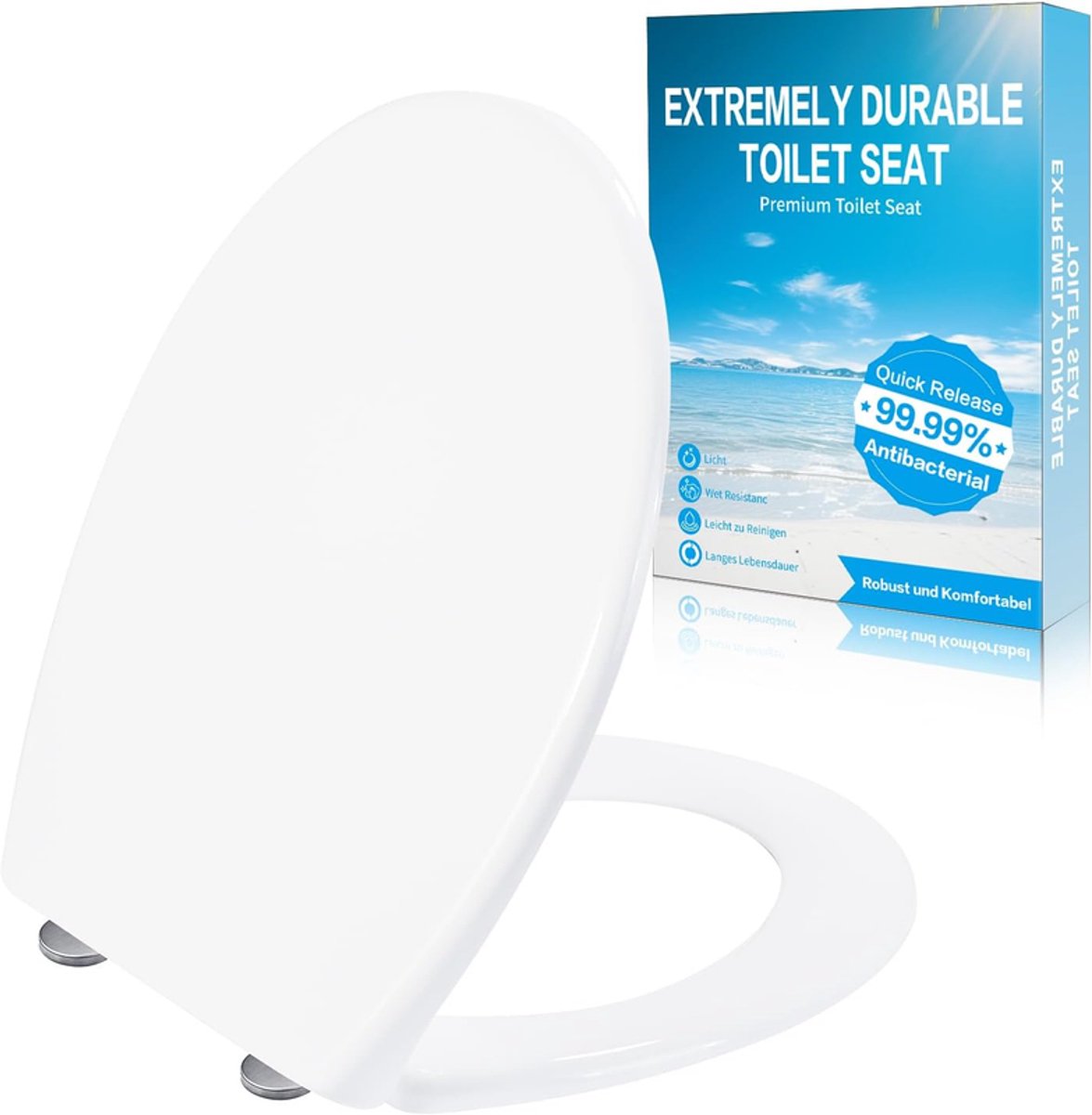 Toiletbril O-vorm met softclose en quick-release - Antibacteriële toiletzitting - Met Deksel - Universele vorm WC Bril - Wit