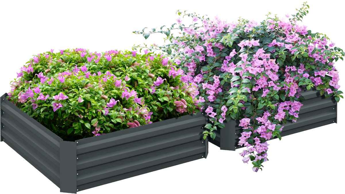 Outsunny tuinbeddenset - Staalkleur - 100x100x30cm - Donkergrijs