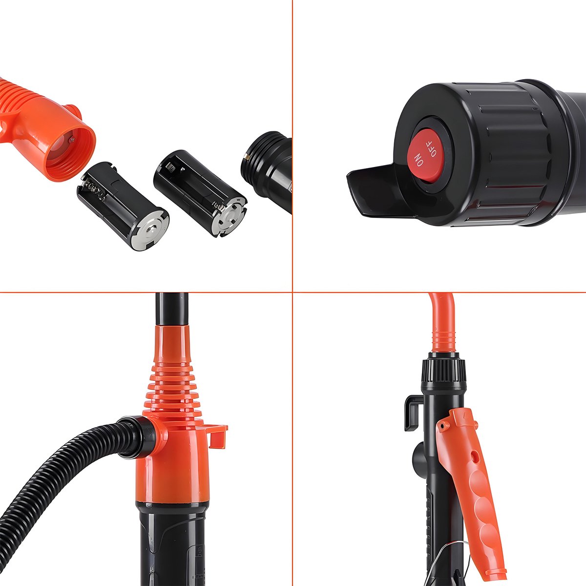 Elektrische transferpomp - Draagbare oliepomp - Zelfrijdende slangtransferpomp - Afneembare waterpomp - 2,4 gallon/minuut - Voor het overpompen van benzine, diesel en water - Oranje thumbnail 6