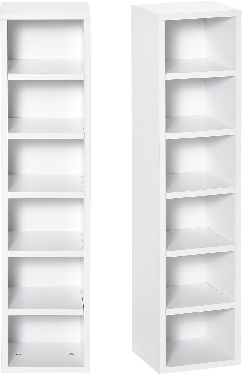 Set van 2 kolommenrekjes Opbergkast voor CD-DVD 6 + 6 Vakken afm - 88B x 19D x 21H cm - Max. capaciteit 160 CD - Wit
