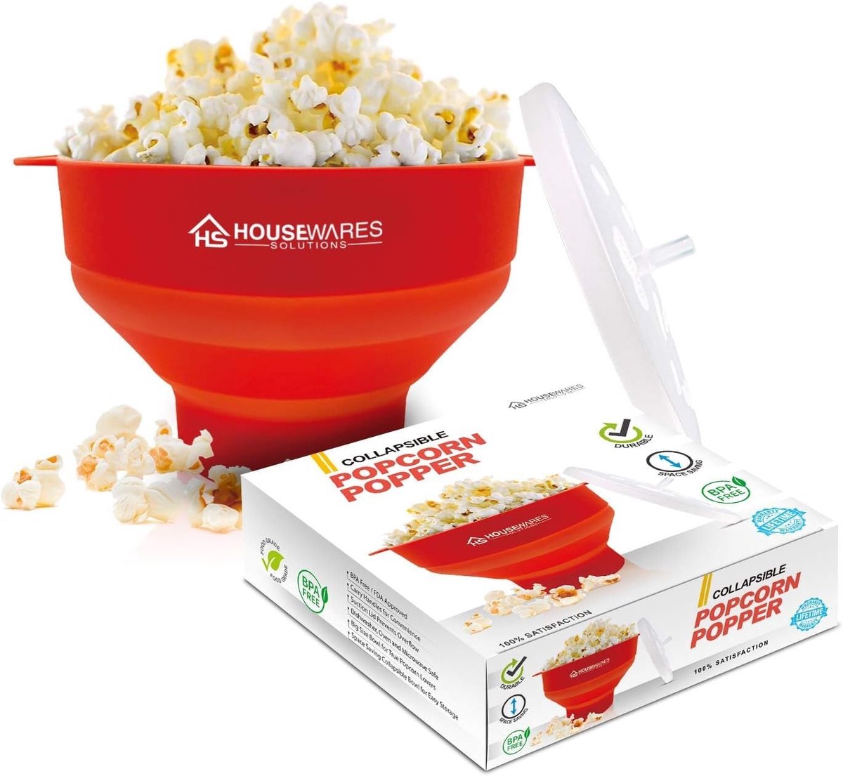 Solidchoice - Opvouwbare Siliconen Popcornmaker met Deksel en Handvatten