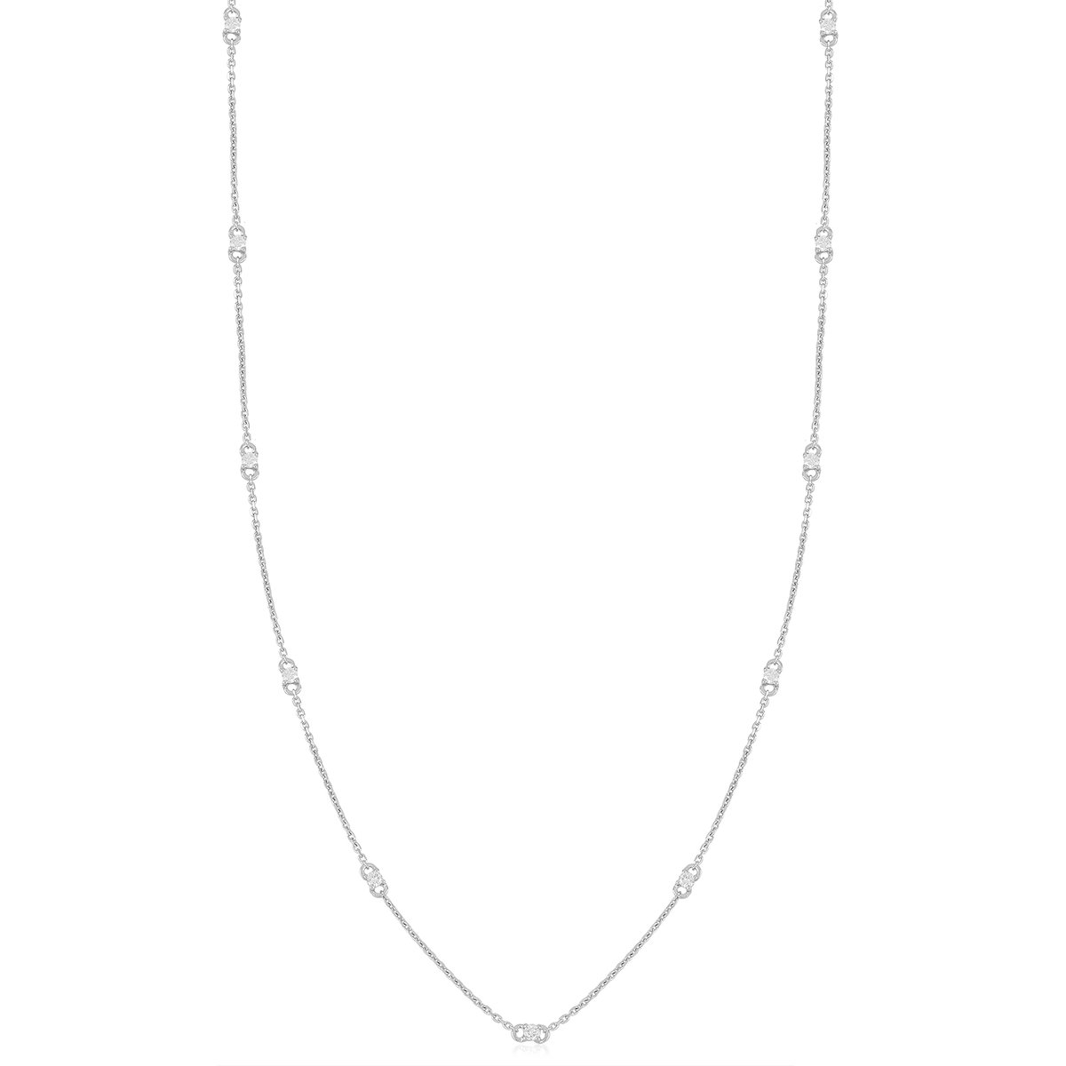 Cavill - Gouden Halsketting 375 Witgoud - 11 Ronde Briljant Diamanten I2 H - 0,35 Ct - Luxe Ketting Dames 45 cm - Tijdloos Sieraad Prong Zetting