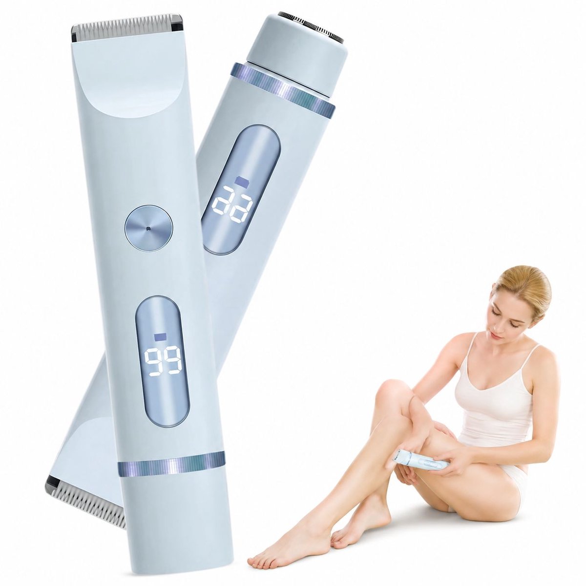 Scheerapparaat voor Dames - 2-in-1 Epilator en Trimmer met Digitaal Display - Voor Benen, Oksels en Bikinilijn - Blauw
