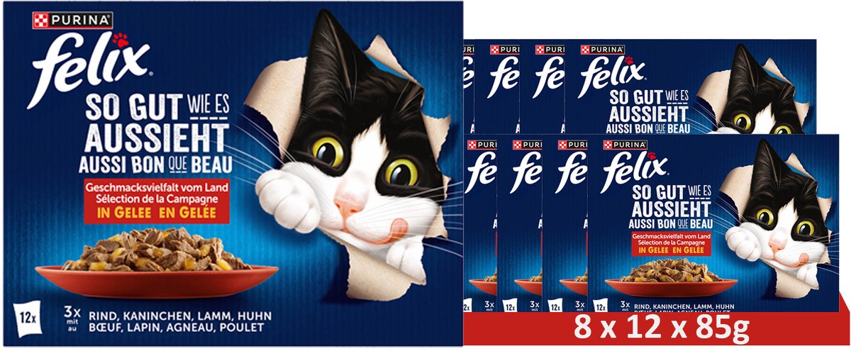 Felix FELIX As Good as It Looks 12-pack natvoer voor katten, diverse landelijke smaken (6 x 12 x 85g)