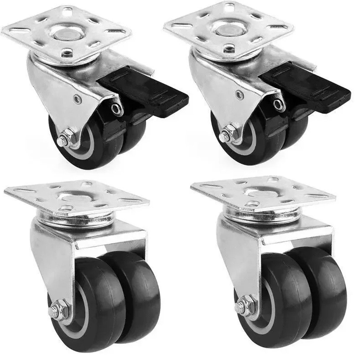 Reky Zwenkwielen - Zwenkwielen set van 4 - Transportwielen - Transportrollen - Met rem - 150Kg Per Wiel - 50 mm - Zwart