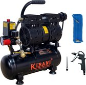 Kibani Super Stille Ecoline Compressor 6 Liter + Luchtslang 10 Meter + Luchtspuit - SET - Olievrij - 8 Bar - 89 L/min