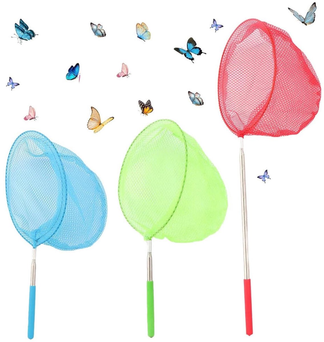 Telescopisch schepnet voor kinderen - 3 Stuks - 37 tot 85 cm - Uitschuifbaar Visnet - Telescoop Schepnet - vlindernet - Vijver Schepnet - Insectennet - Landingsnet - Visnetje/schepnetje/vlindernetje - Zwembad Schepnet - Buiten speelgoed