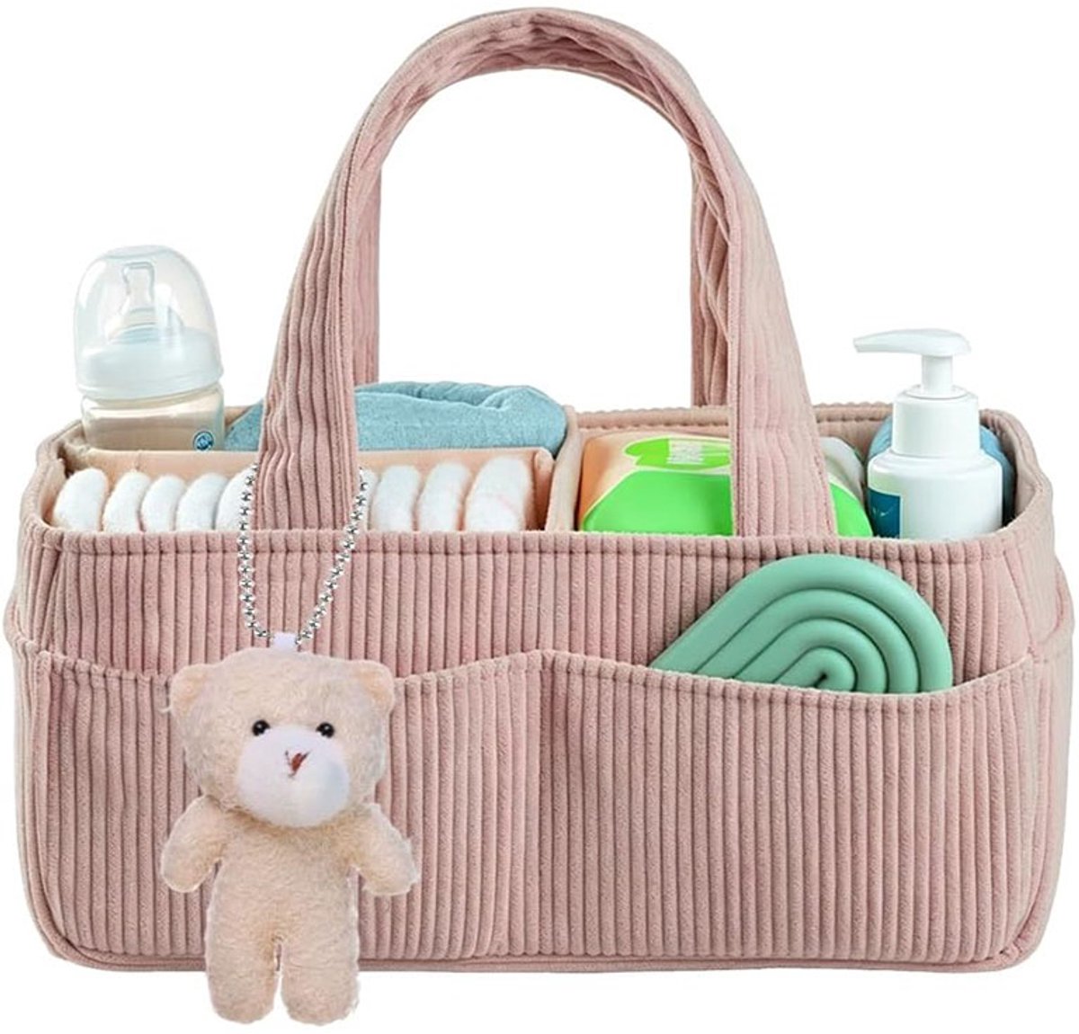 Luieropbergmand voor baby's - Luiertas - Luiermand met grote capaciteit - Luieropbergmand voor in de auto - 35x23x18cm - Opvouwbaar - Corduroy - Geschikt voor auto-interieurs, kinderkamers, badkamers en buitenactiviteiten - Roze