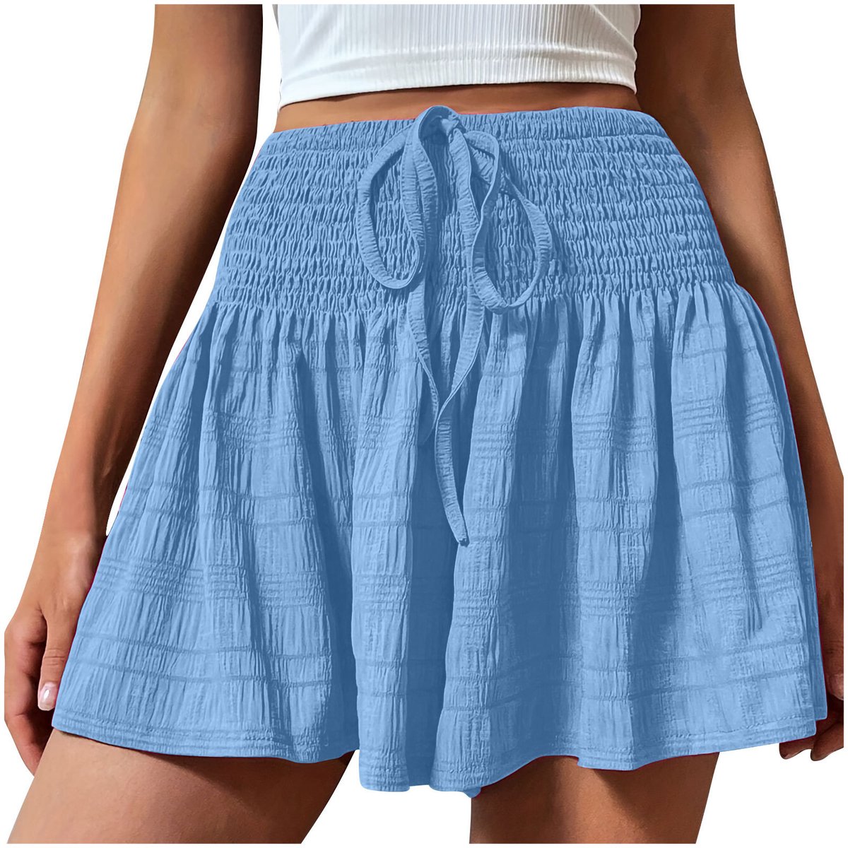 casalora®—Dames Shorts Losse Shorts Hoge Taille Shorts Trekkoord Shorts Zomer Shorts Casual Shorts Strand Shorts Linnen Look Shorts - Elastische Taille - Luchtige Vakantie Beachwear voor Dames—blauw（L）