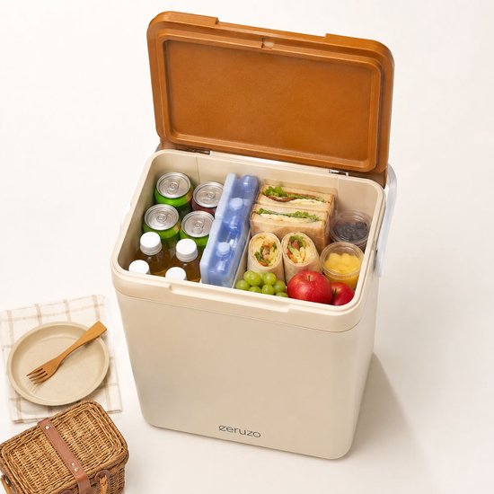Ceruzo Koelbox 24 Liter - Taupe-Cognac Bruin - Passieve Koelbox van Ceruzo — afbeelding 3