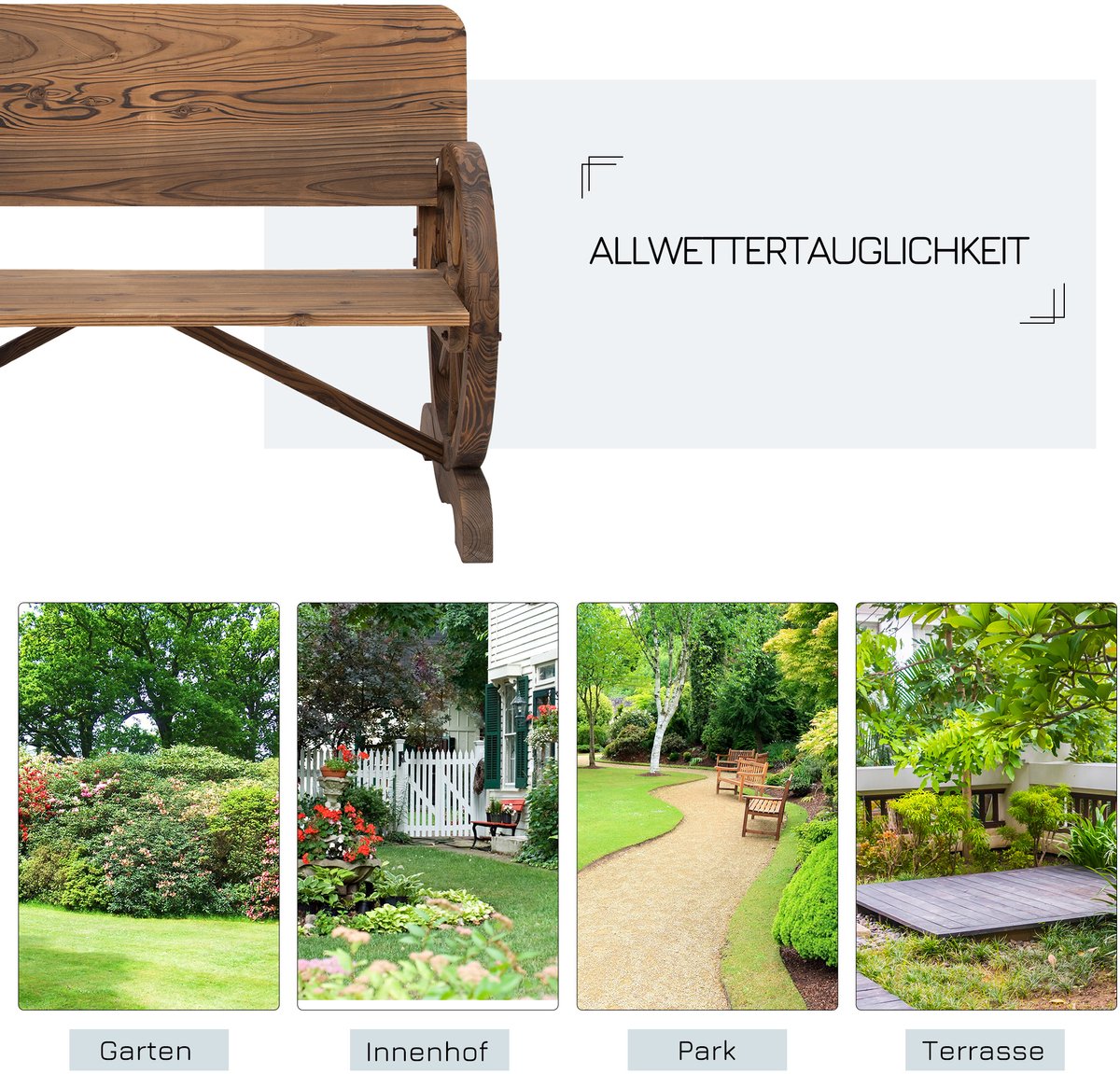 2 - zits tuinbank van massief hout met armleuningen - bank met wagenwieldesign - tuinmeubelen - draagvermogen 250 kg - rustieke bank - 114 x 58 x 80 cm - bruin