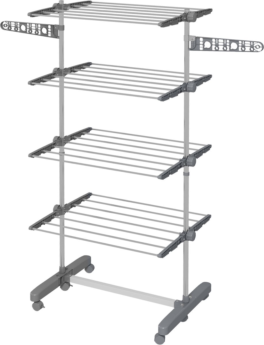 Wasdroogrek - 5 lagen - opvouwbaar - met kliksysteem - 142 cm x 55 cm x 172 cm - grijs + zilver