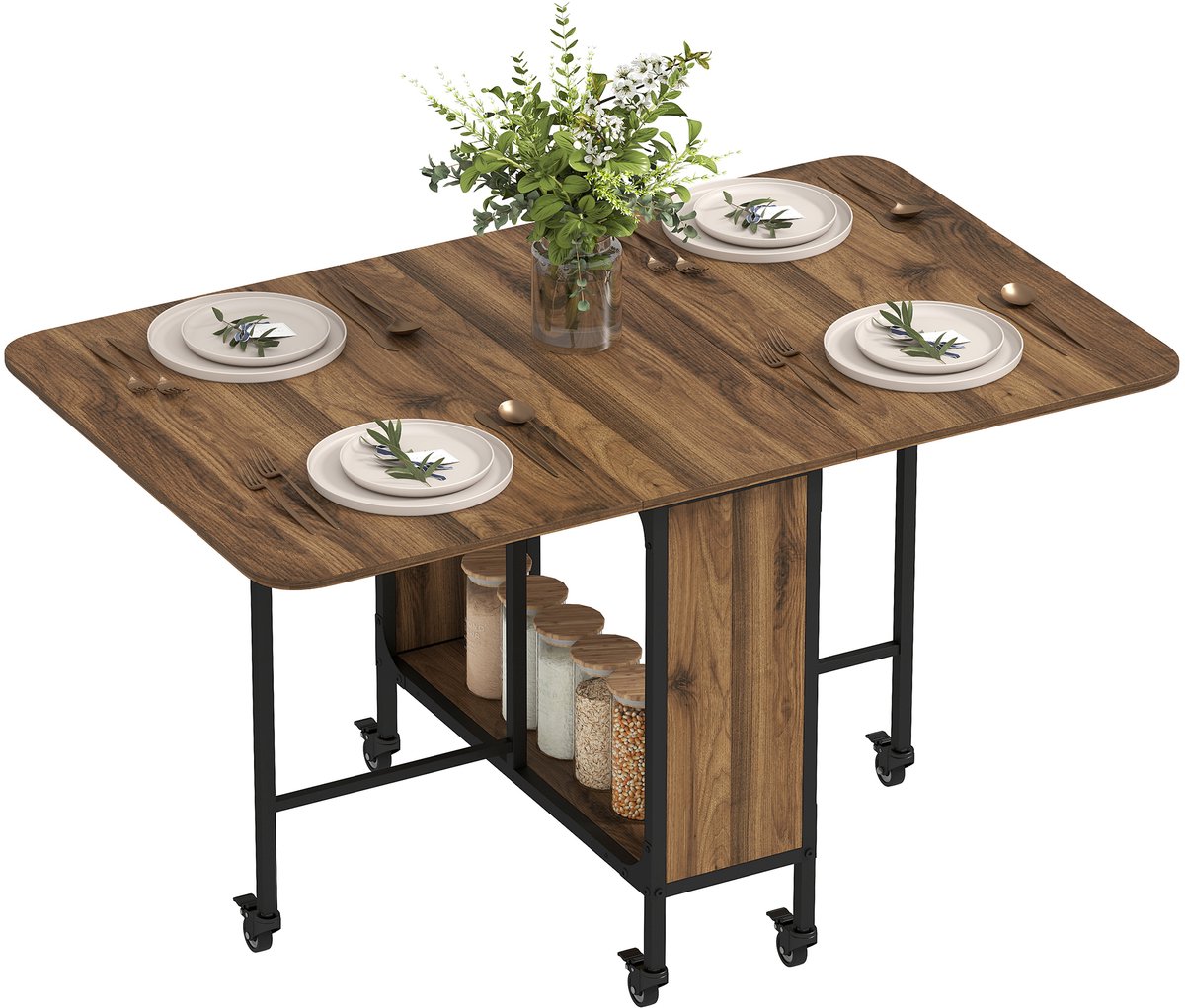 Mobiele klaptafel - 2 inklapbare bladen - 130 cm x 80 cm x 74 cm - bruin