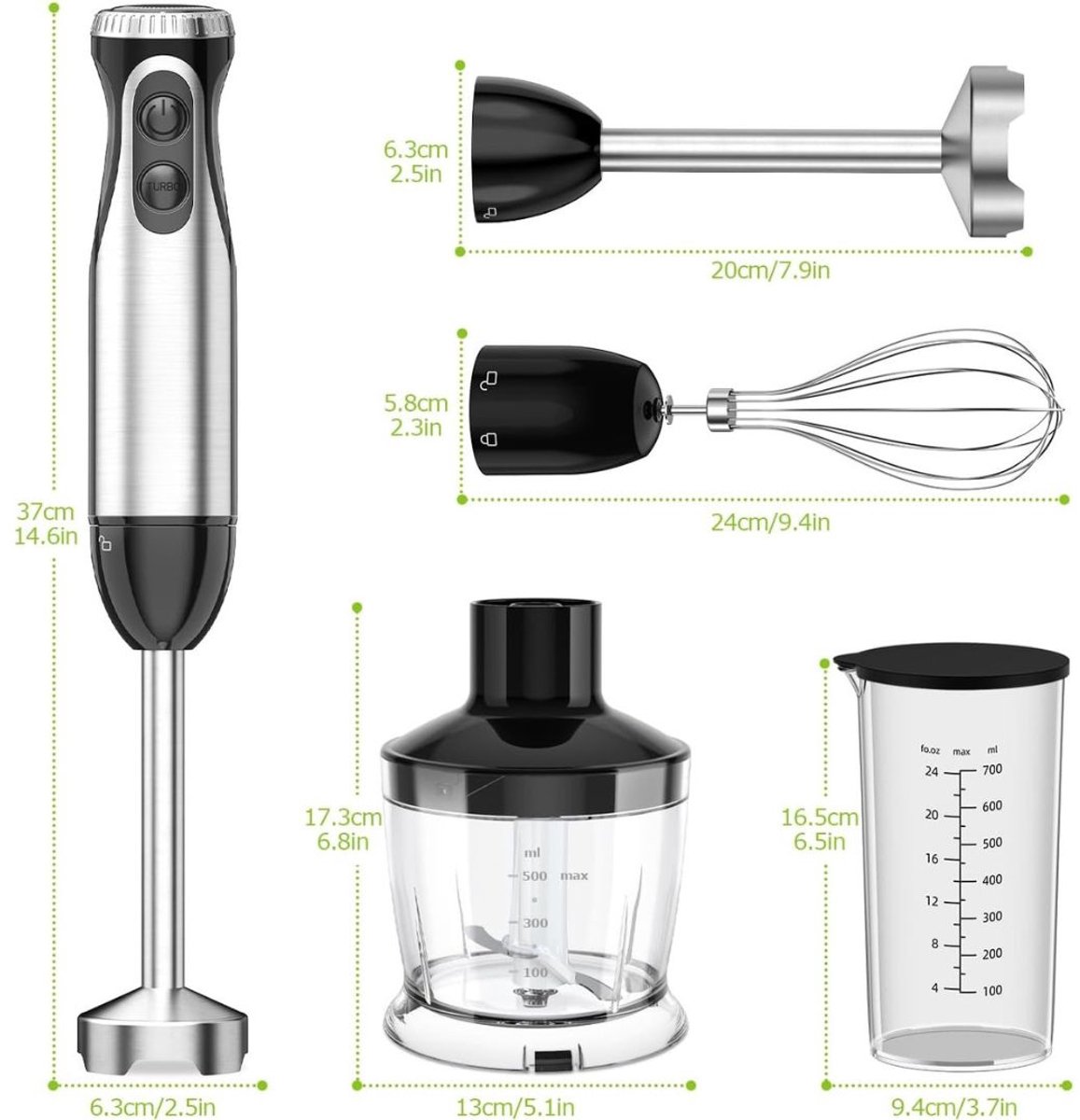 KIRA® Staafmixer Set - Hakmolen - Staafmixer Met Hakmolen - Mixer Set - Zwart - 10cm x 10cm x 37cm