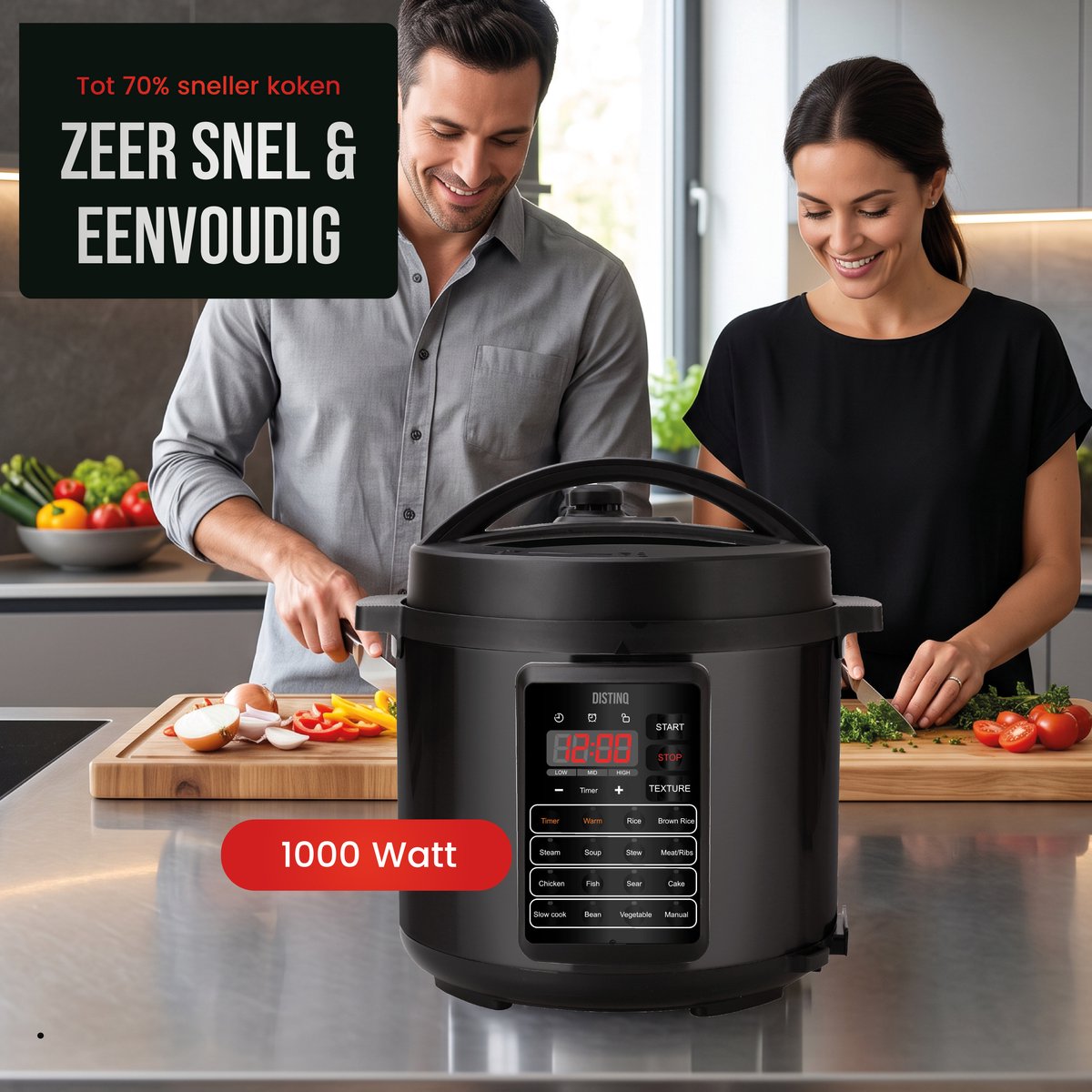 DistinQ Multicooker 9-in-1 - Snelkookpan - Pressure cooker - Rijstkoker - Slowcooker - Stomer – foto 5