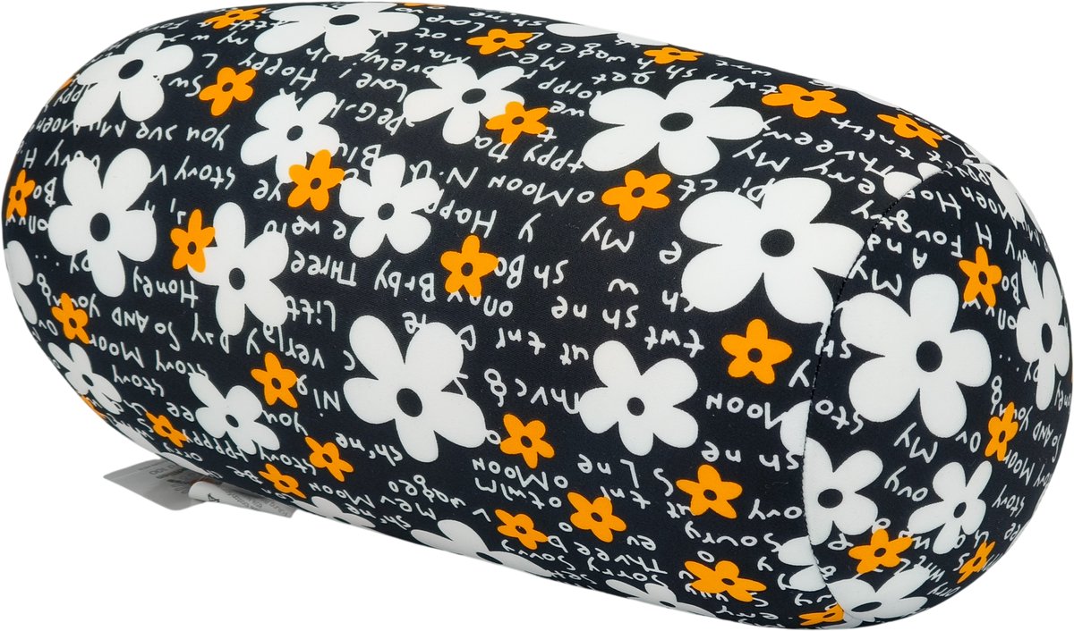 House of Healthbrands Kuschelmaxx Rolkussen - Sierkussen Rond Cilinder 17 x 33 cm - Limited edtion - White flower-design - Stevig en zacht - Mooie print - Gevuld met microgranulaat - Vormvast & Wasbaar - Ideaal voor op de bank, bed, auto of op reis - Inclusief Wasnet Zwart
