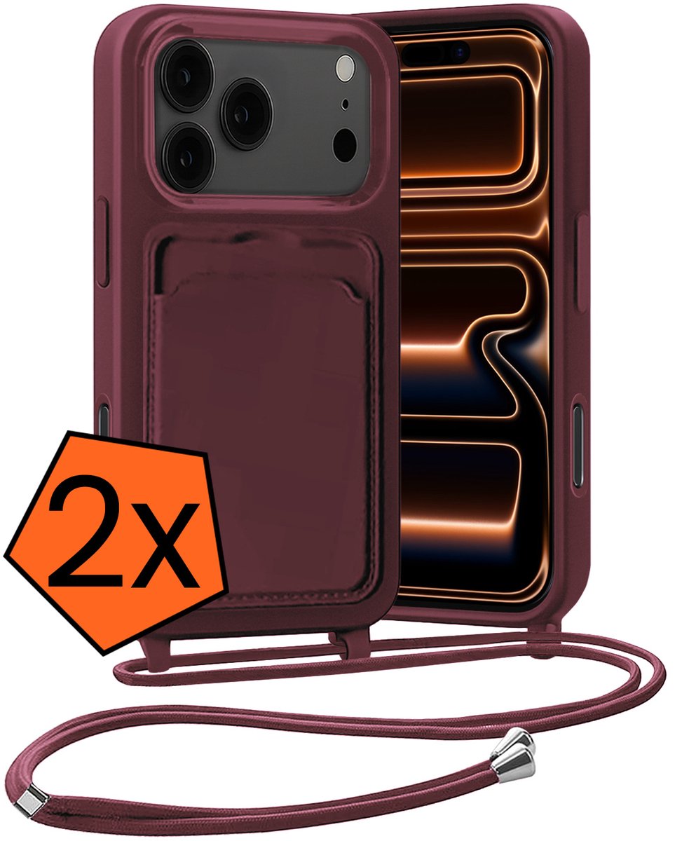 Hoesje Geschikt voor iPhone 18 Pro Max Hoes Met Telefoonketting - Backcover Geschikt voor iPhone 18 Pro Max Case Met Koord - Aubergine - 2 PACK