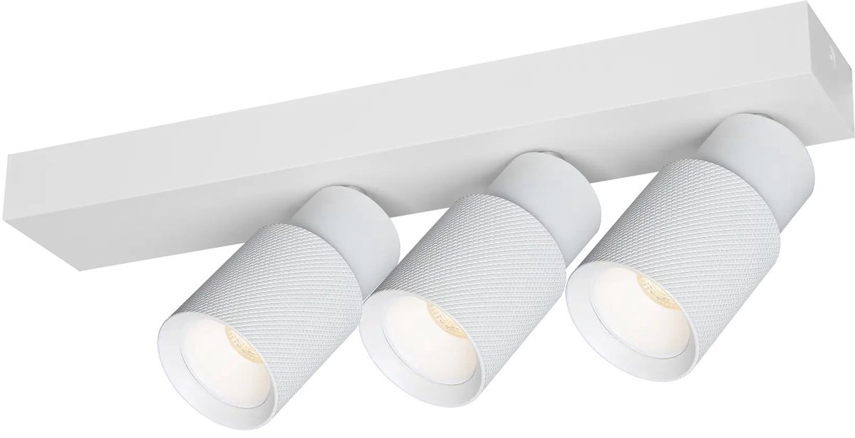 Nysal plafondspot in wit aluminium, 3 kantelbare GU10 lichtpunten, dimbaar, IP20, lichtbron niet inbegrepen