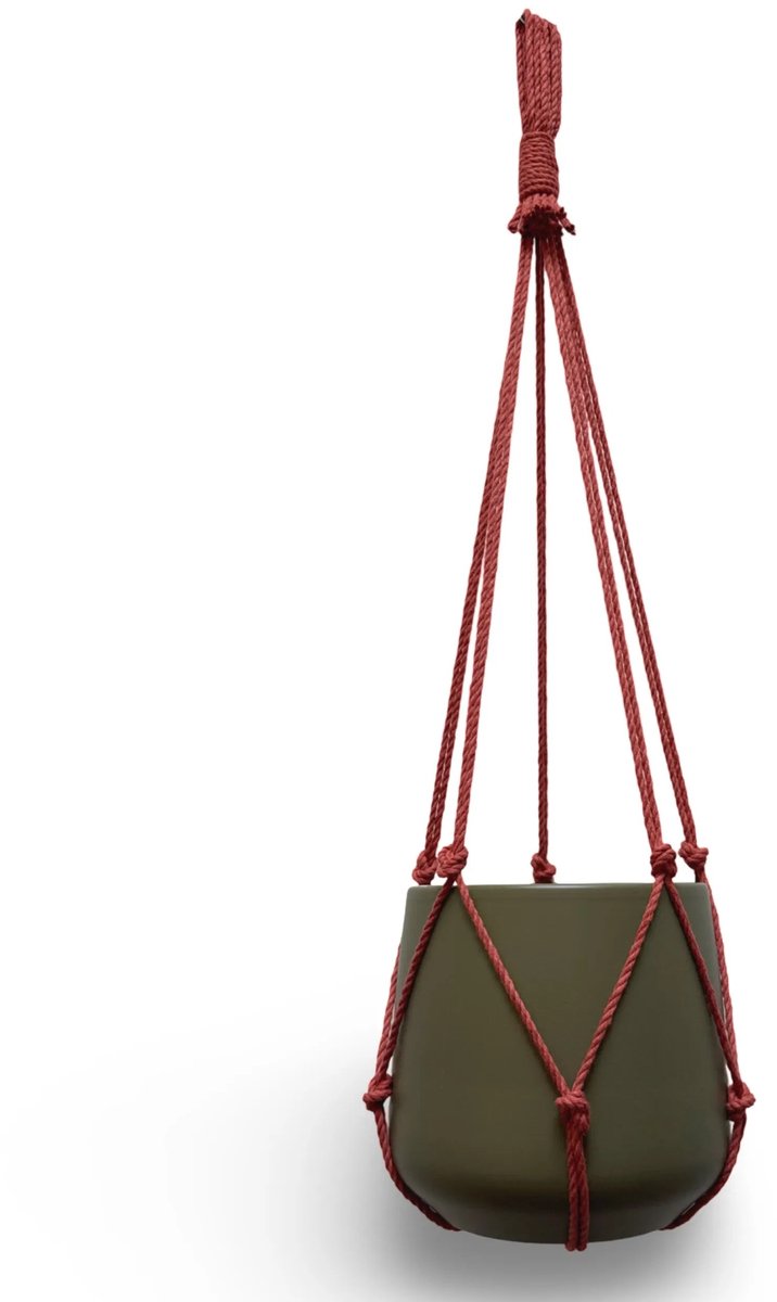 Plantenhanger Zonder Kwast - Kies Kleur en Lengte - Rood/Roestbruin - 50 cm lang - Katoenkoord - Geschikt voor Pot met Diameter van c.a. 10 cm - Handgemaakt in ons Macramé Atelier - Prijs per Stuk - Let op: Exclusief Pot - Inclusief Verzendkosten