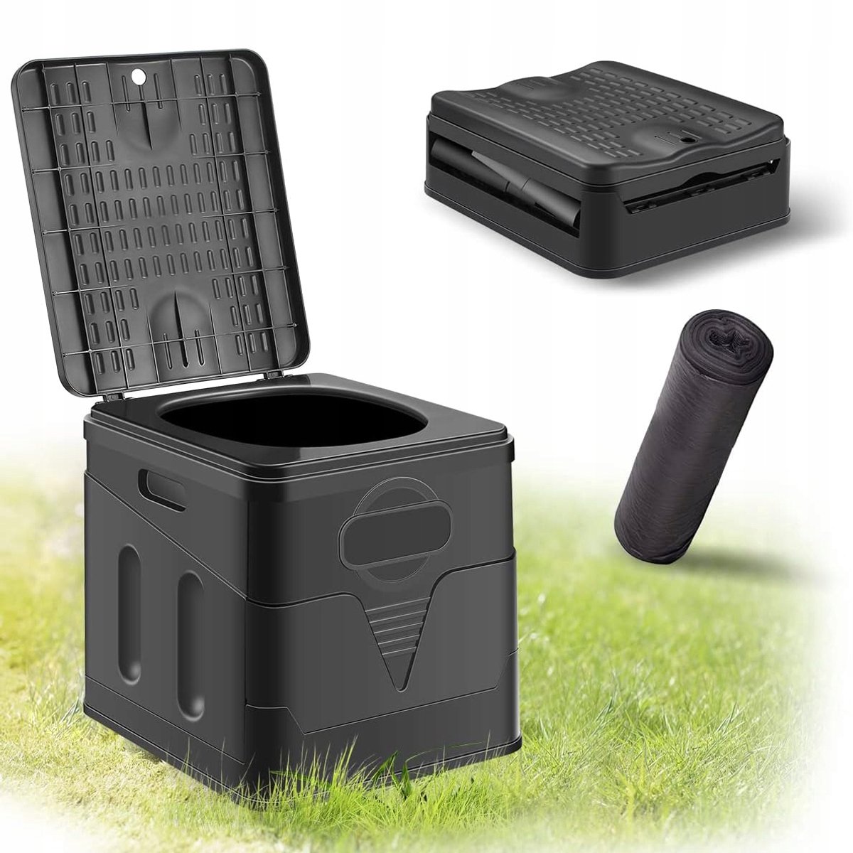 Camping Toilet - Mobile Toilet - Toiletemmer - Draagbaar & Opvouwbaar - 150kg - PP - 31,5x26,3 cm - met Opbergtas & Zakken - Voor Auto & Kamperen & Festivals & Outdoor - Noodgeval
