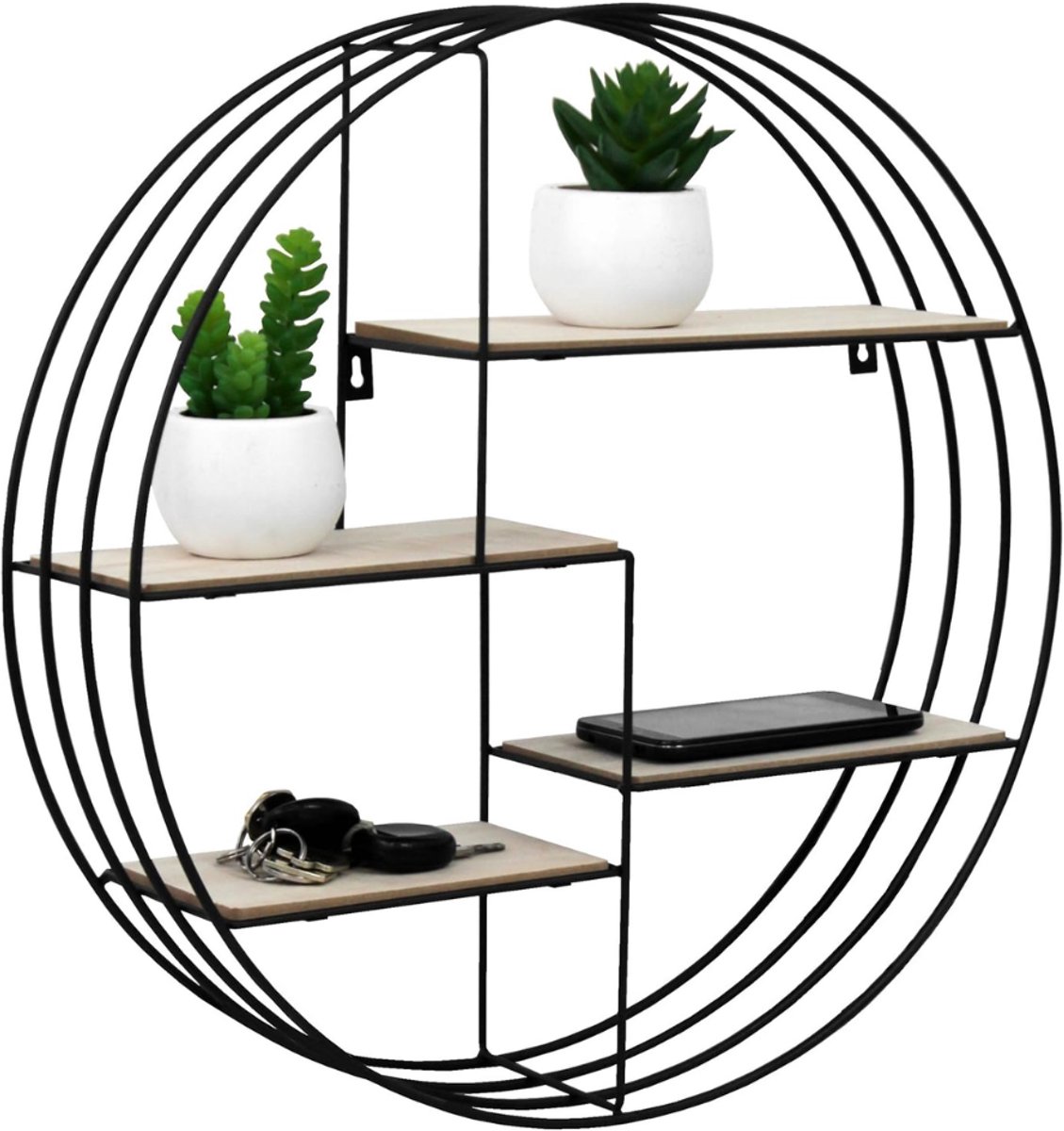 ZRNS® Wandrek Rond - Wandplank Hangend - 4 Niveaus - Zwart