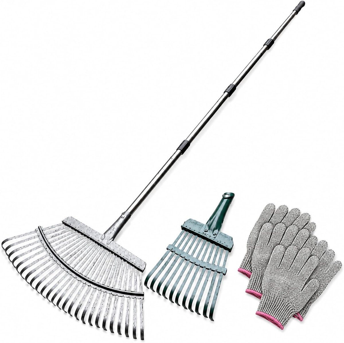 Tuin Hark - Roestvrij Staal - 40-45 cm - Metalen Steel met Verstelbare Handgreep - Voor Bladeren en Grondbewerking