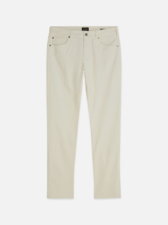 Crème katoenen twill broek met vijf zakken, rechte pasvorm.