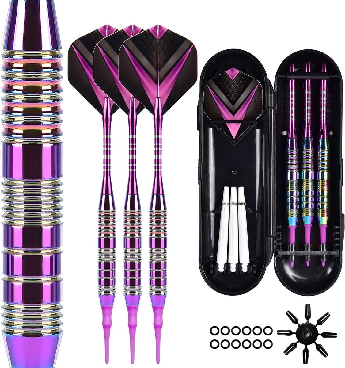 Dartpijlen met kunststof punt - Paars - 21 gram - Professionele Soft Dartpijlen met Opbergdoos - Voor Dartliefhebbers