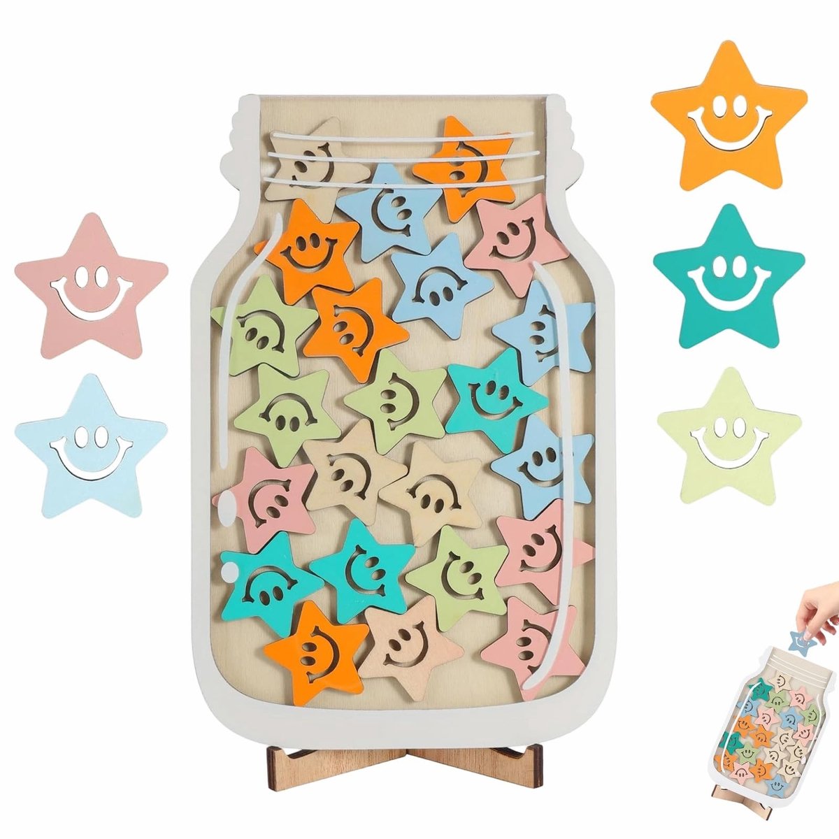 Solidchoice - Houten Beloningsglas voor Kinderen met 25 Sterren - Beloningssysteem