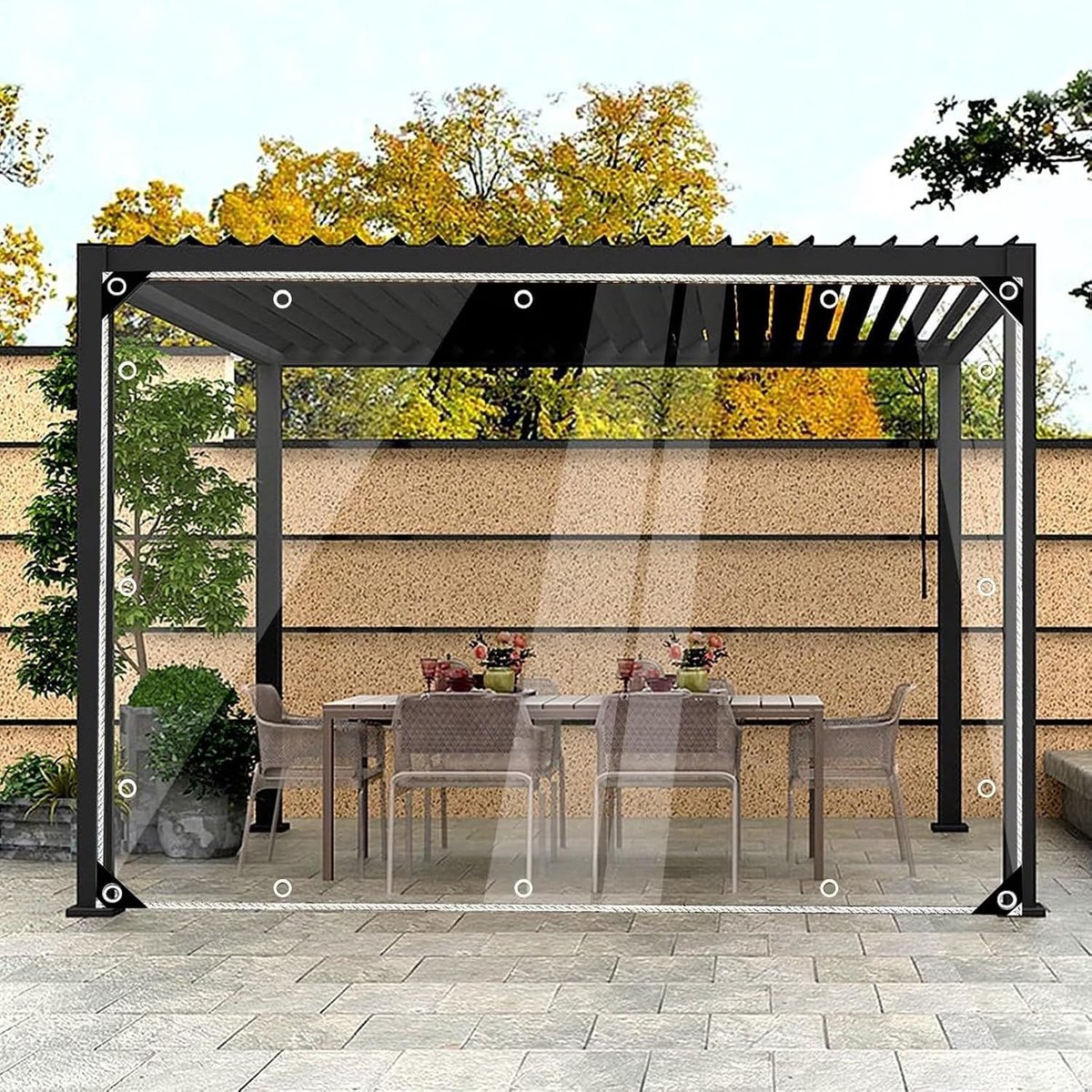 Afdekzeil - transparant - met ingestanste ringen - 0 - 3 mm - waterdicht - doorzichtig - afdekzeil - waterdicht - tentzeil - transparant - voor buiten - tuinmeubelen - planten - kas - 2 x 5 m
