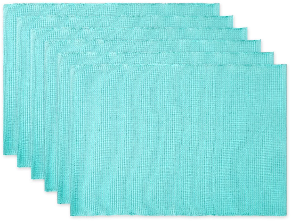 Solidchoice - Basic Daily Ribbed Tafelmat Set van 6 - 100% Katoen, 33 x 48 cm, Aqua