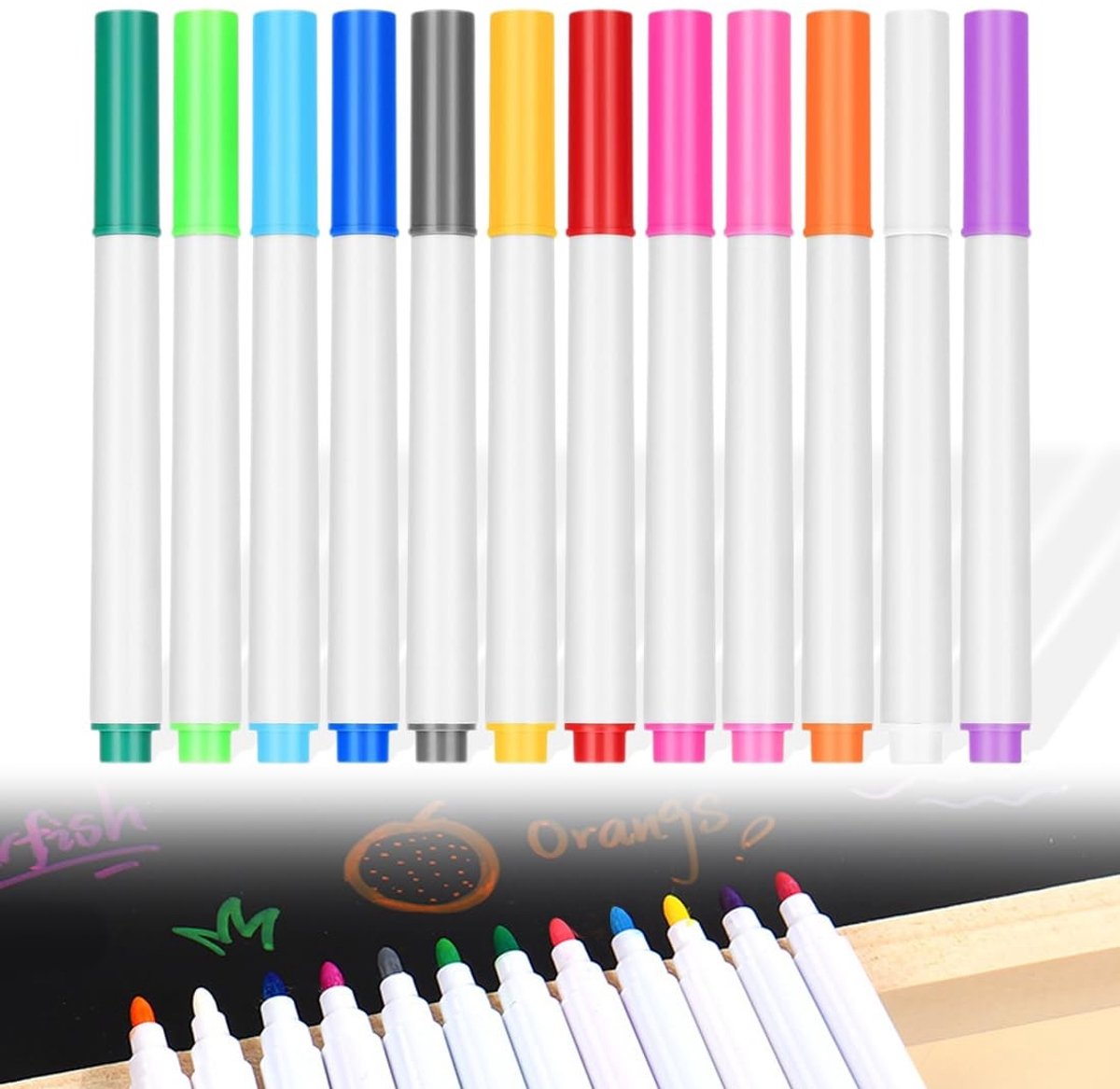 Solidchoice - Set van 12 Afwisbare Neon Markers voor Led-Schrijfborden - Krijtstiften voor Creatief Gebruik