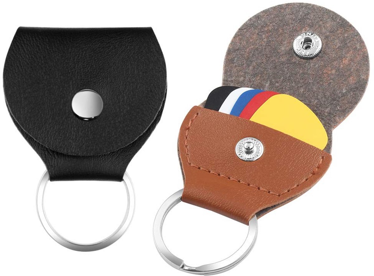Solidchoice - Set van 10 Kleurrijke Gitaarplectra met 2 Lederen Opbergtassen