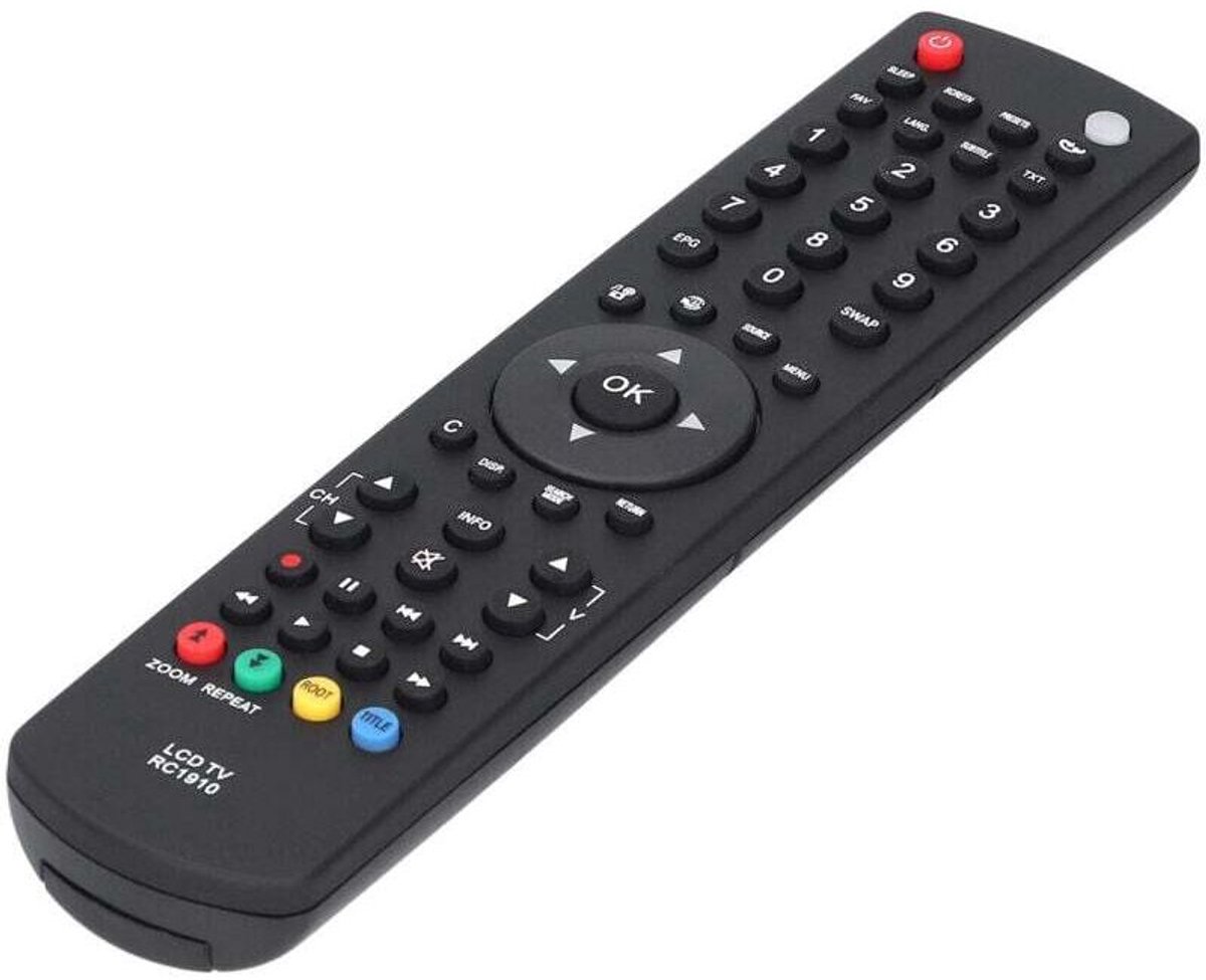 Universele afstandsbediening voor Toshiba LCD-tv's – Draadloze afstandsbediening met een bereik tot 10 meter – ABS-materiaal, siliconen knoppen – Model RC1910 Zwart