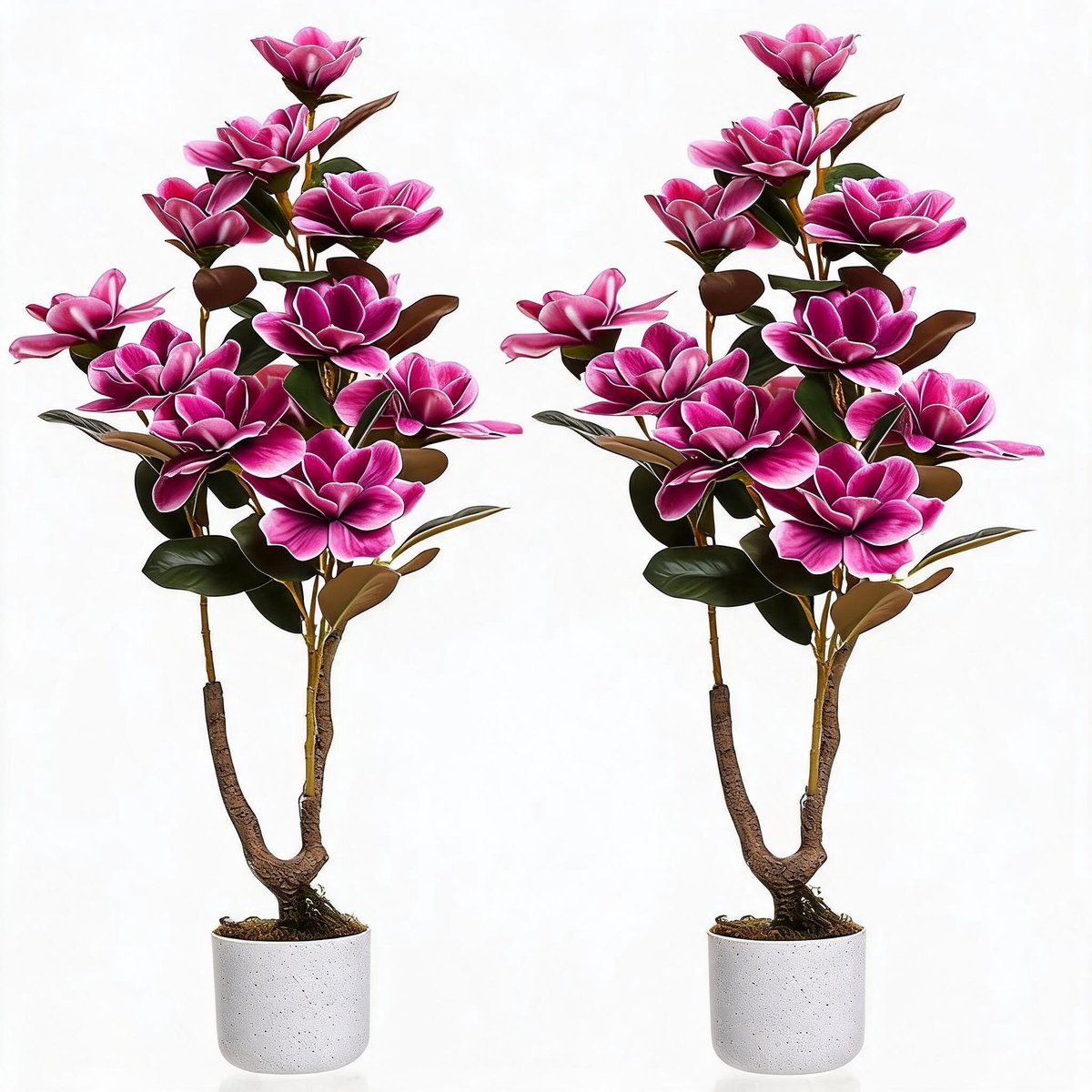 Danky - Kunstorchidee - 95cm roze, premium PEVA, 2 stuks met design wit decoratiepot