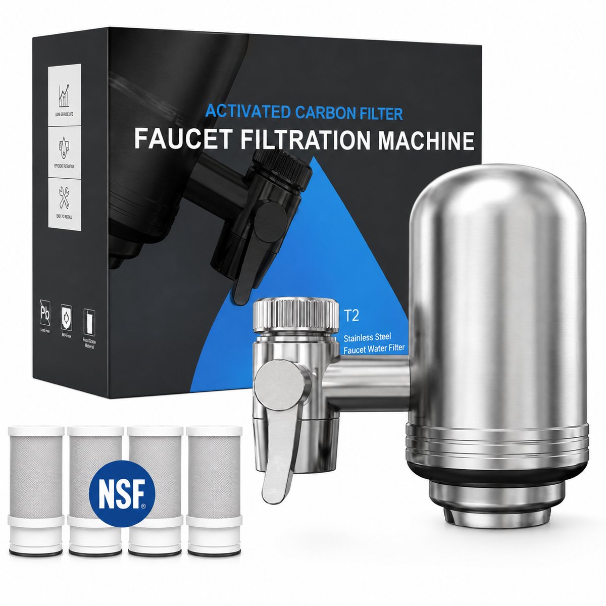 Lamor Waterfilter - Waterfilters - Kraan - Filter - 304 roestvrij staal - Vermindert onzuiverheden - BPA vrij - 2 standen