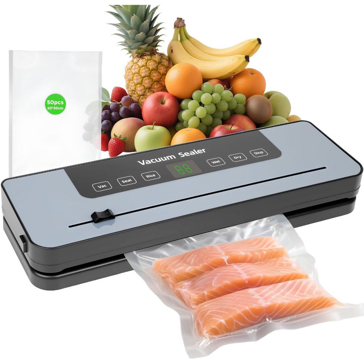 NIVA® Vacumeermachine - Vacuüm Sealer - Vacuummachines - Grijs - 35cm x 11cm x 5cm