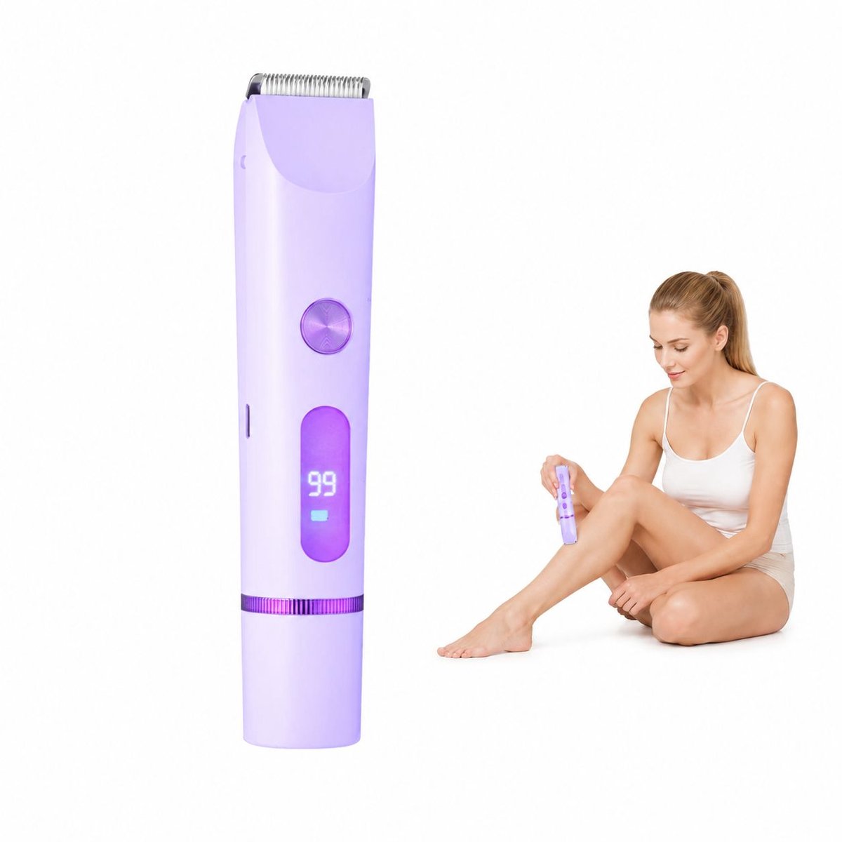 Scheerapparaat voor Dames - 2-in-1 Epilator en Trimmer met Digitaal Display - Voor Benen, Oksels en Bikinilijn - Paars