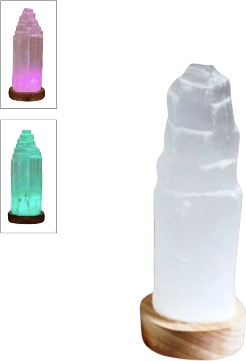 ZRNS® Seleniet Lamp - Tafellamp Slaapkamer Woonkamer - Houten Voet - 15 cm