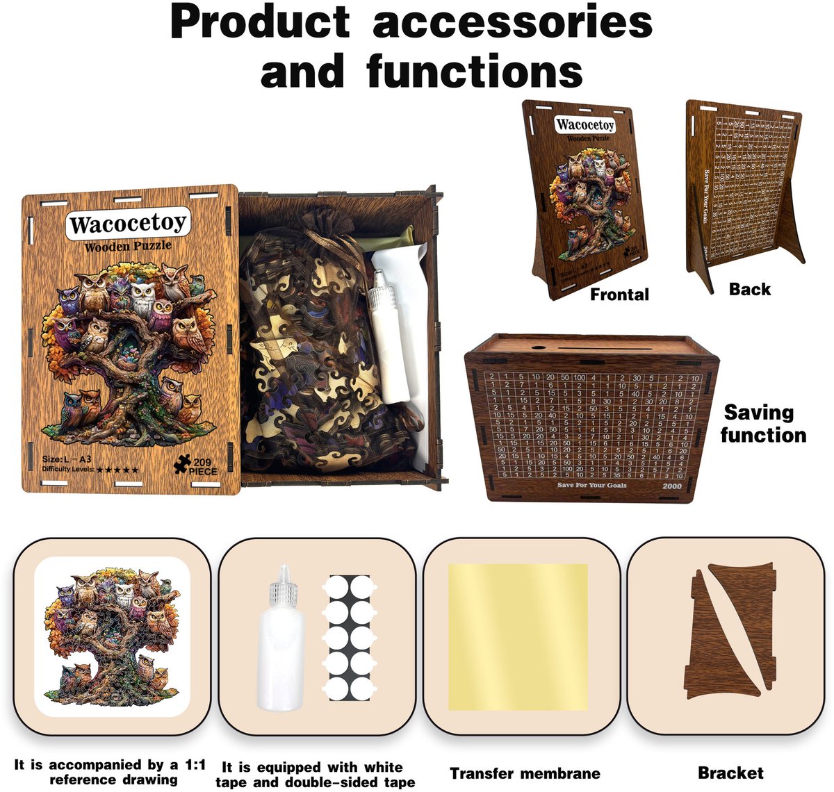 Casalora Houten Puzzel Uil 209 Stukjes – Unieke Vorm – Dieren Legpuzzel Volwassenen – L — cadeau in Spellen & Speelgoed - foto 5