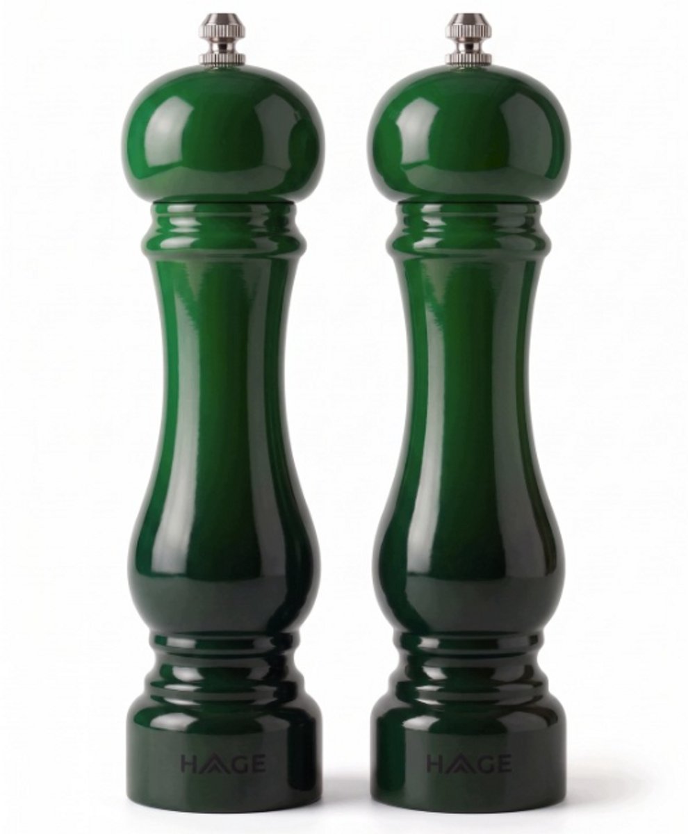 Hage - Handmatige Peper- en Zoutmolens - Peper & Zout - Keramisch Maalwerk - Verstelbare Maalgraad - 100 ml - Ø5.5 x 22 cm - Flesgroen