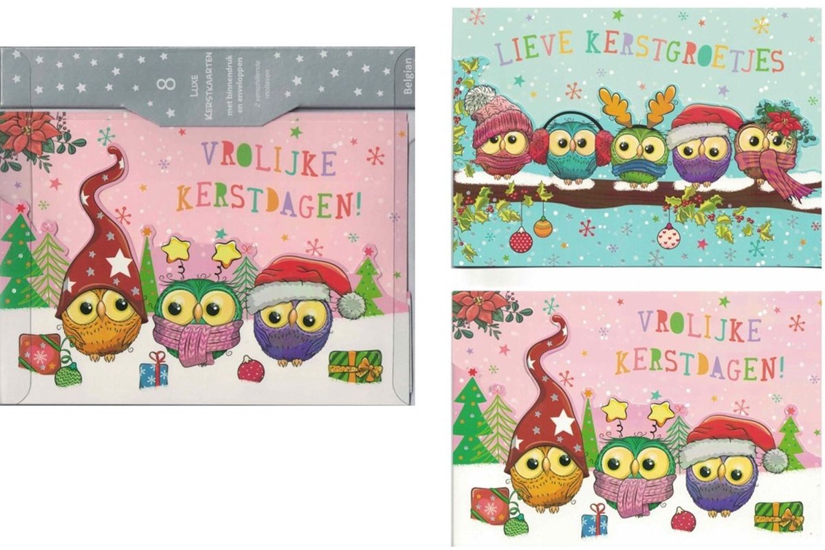 Wenskaarten - kerstkaart - set van 8 - 8 luxe kerstkaarten - 2 x 4 luxe kerstkaarten met envelop