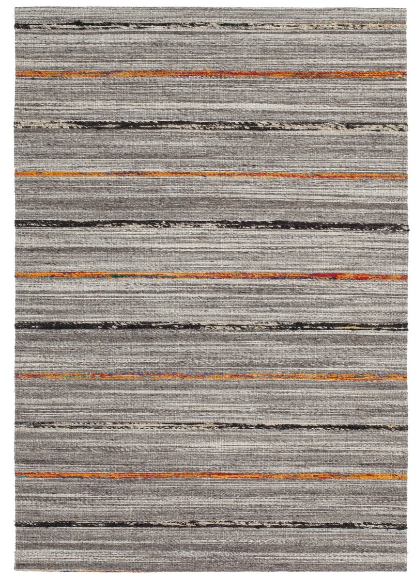 Padiro laagpolig vloerkleed 120 x 170 cm - naturel / oranje - modern streeppatroon - geschikt voor vloerverwarming - van wol en katoen en zijde