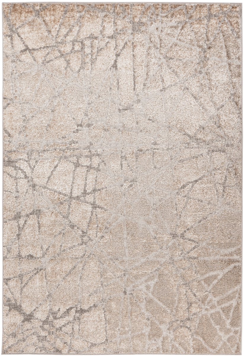 Padiro laagpolig vloerkleed 80 x 150 cm - zilver / beige - modern abstract design - geschikt voor vloerverwarming - van polyester